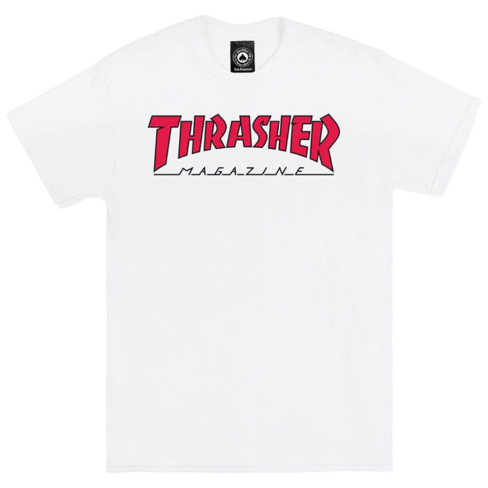 THRASHER - スラッシャー "OUTLINED" Tシャツ (WHITE/RED)