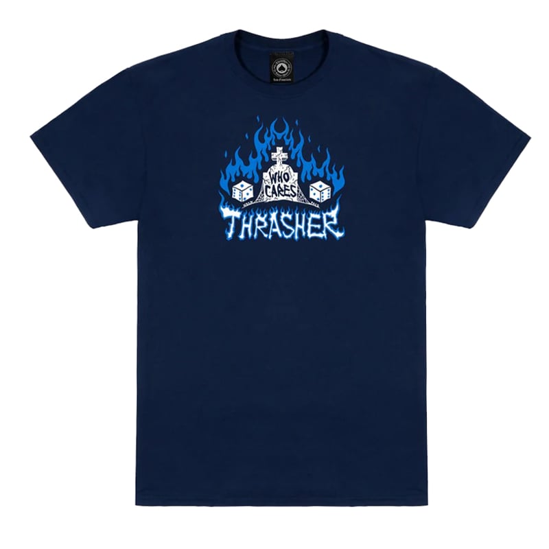 THRASHER - スラッシャー "WHO CARES" Tシャツ (NAVY) Lサイズ