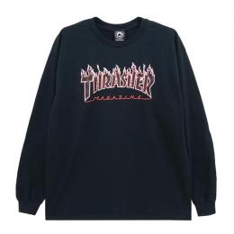 THRASHER - スラッシャー "FLAME LOGO" L/S Tシャツ (BLACK x RED)