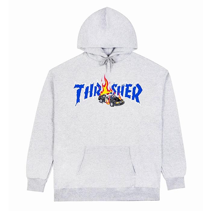 THRASHER - スラッシャー "COP CAR" NECK FACE HOOD (GRAY)