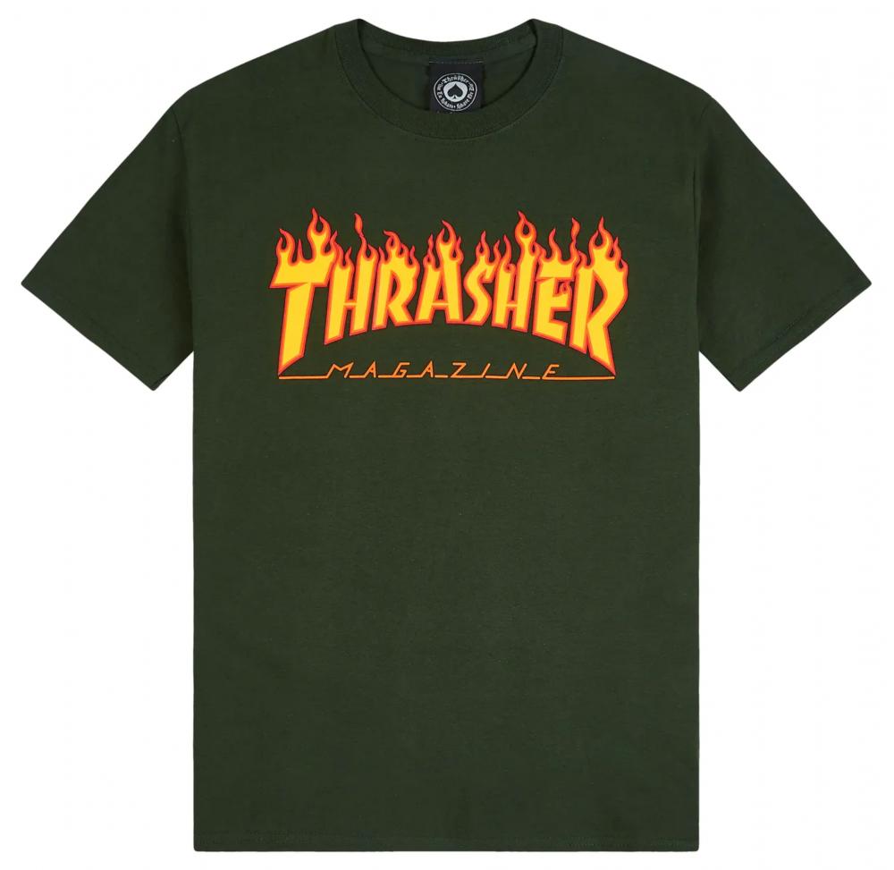 THRASHER - スラッシャー "FLAME" S/S Tシャツ  (D.GREEN) Mサイズ